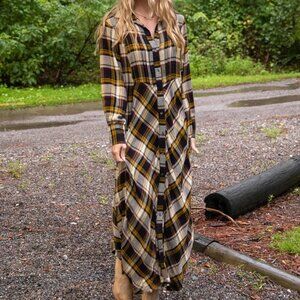 NEW Natural Life Hailee Maxi Dress, Black Tan Plaid L